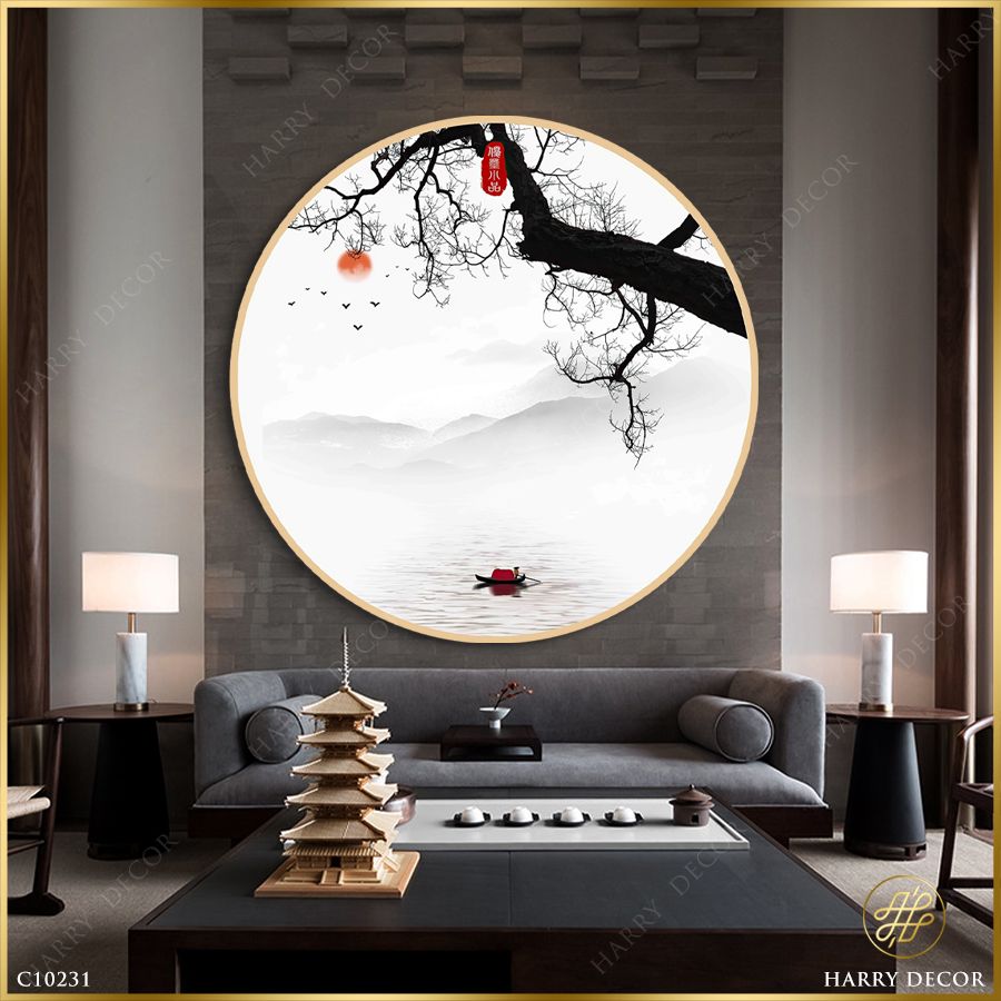 Tranh Tròn Cây Trọc Lá Bên Sông C10231