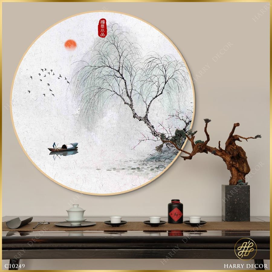 Tranh Tròn Liễu Xanh Rũ Xuống Bên Hồ C10249