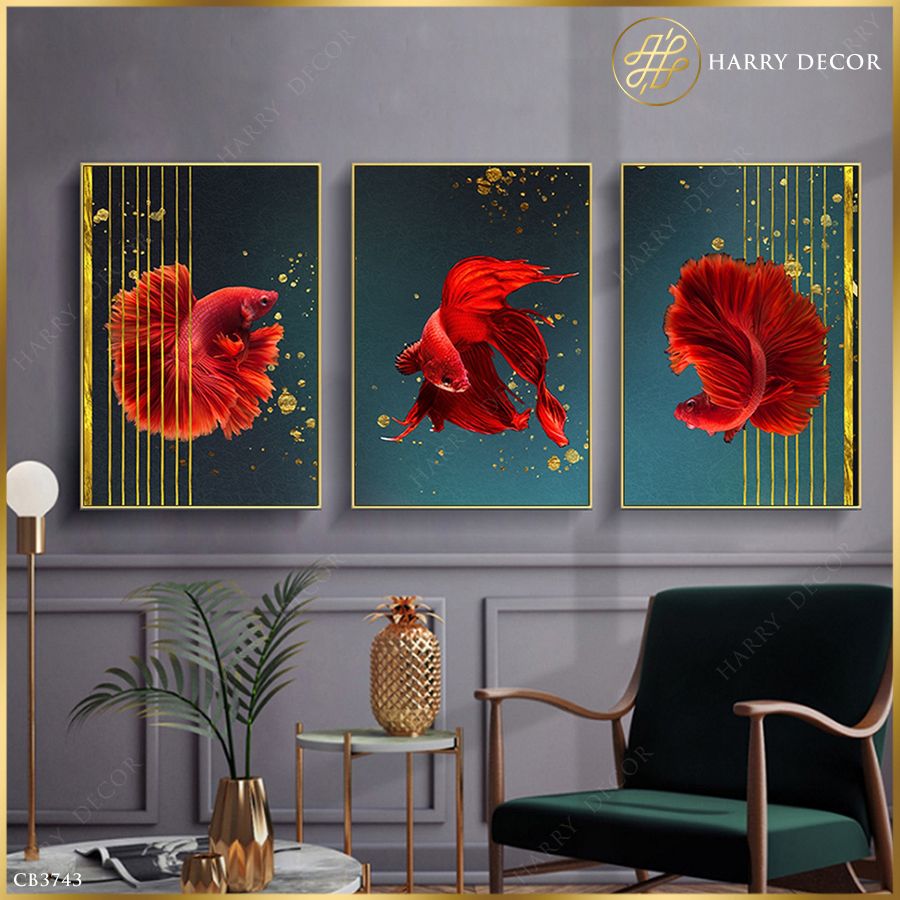 Bộ 3 Tranh Hồng Ngư Tinh Xảo CB3743