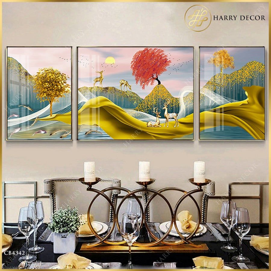 Bộ 3 Tranh Cây Lá Thu Trên Đỉnh Núi CB4342