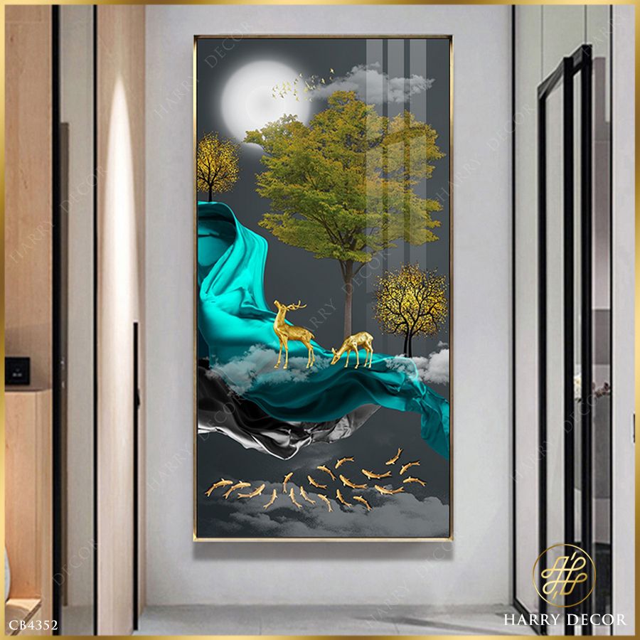 Tranh Đàn Cá Vàng Dưới Dãi Núi Xanh CB4352