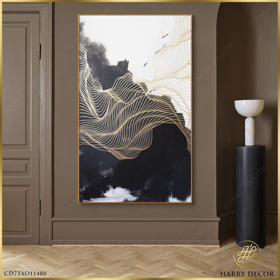Tranh Abstract Black And Golden Lines 2 CD7TAO11480