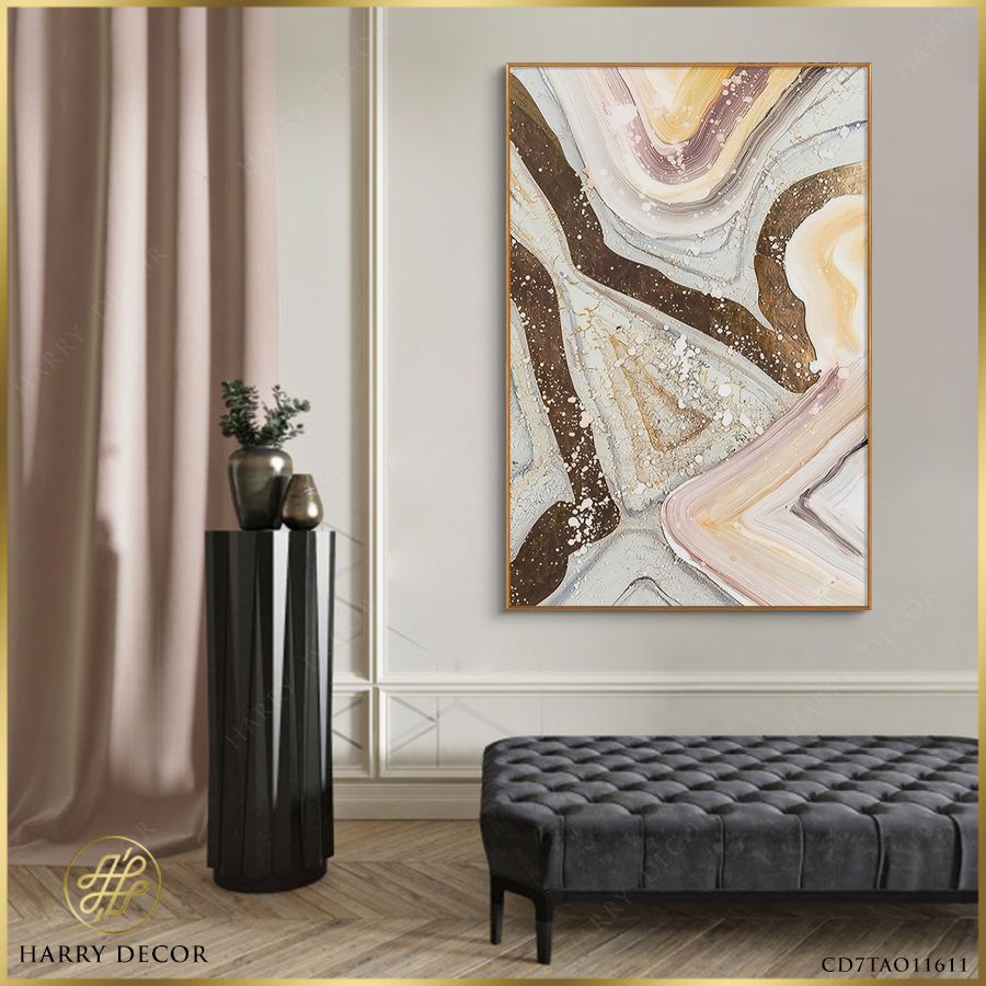 Tranh Abstract Grey Golden Striped 2 CD7TAO11611