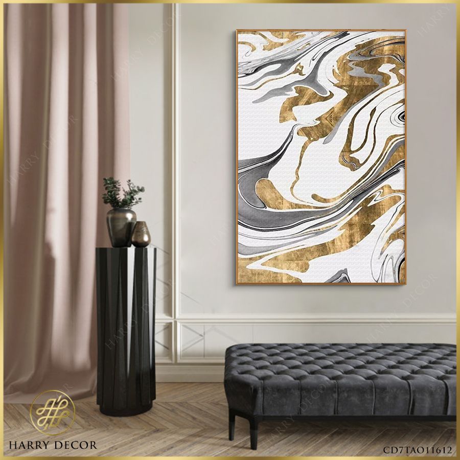 Tranh Abstract Grey Golden Striped 3 CD7TAO11612