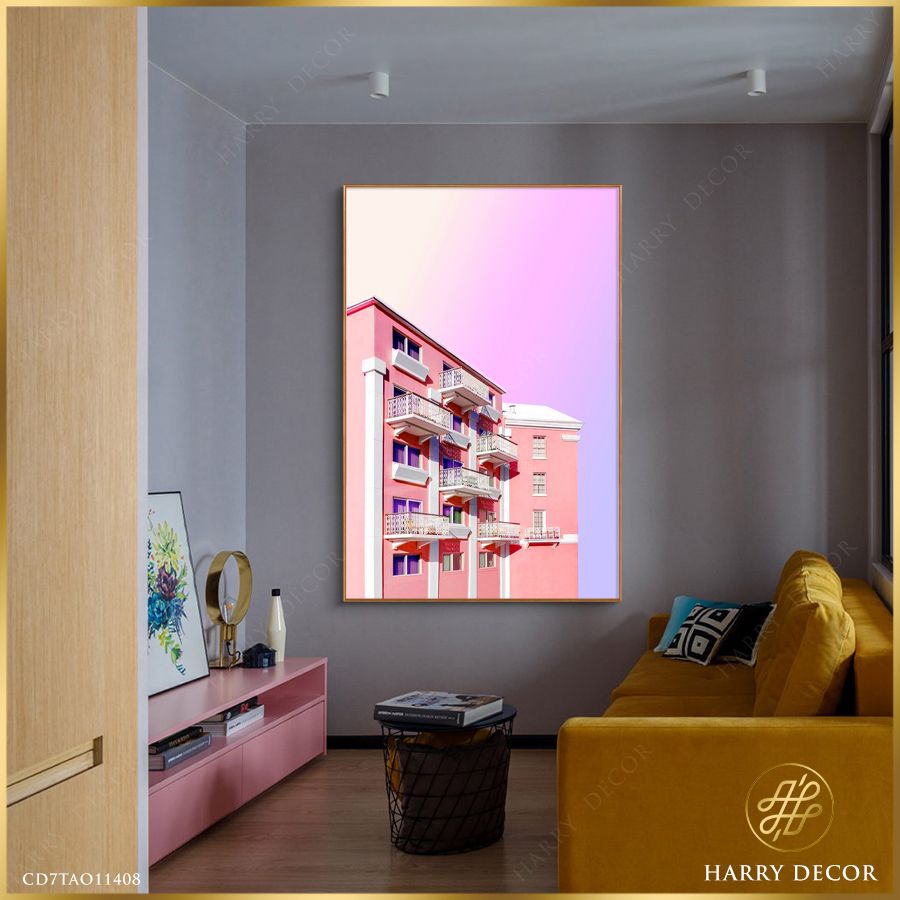 Tranh Tòa Nhà Màu Hồng CD7TAO11408