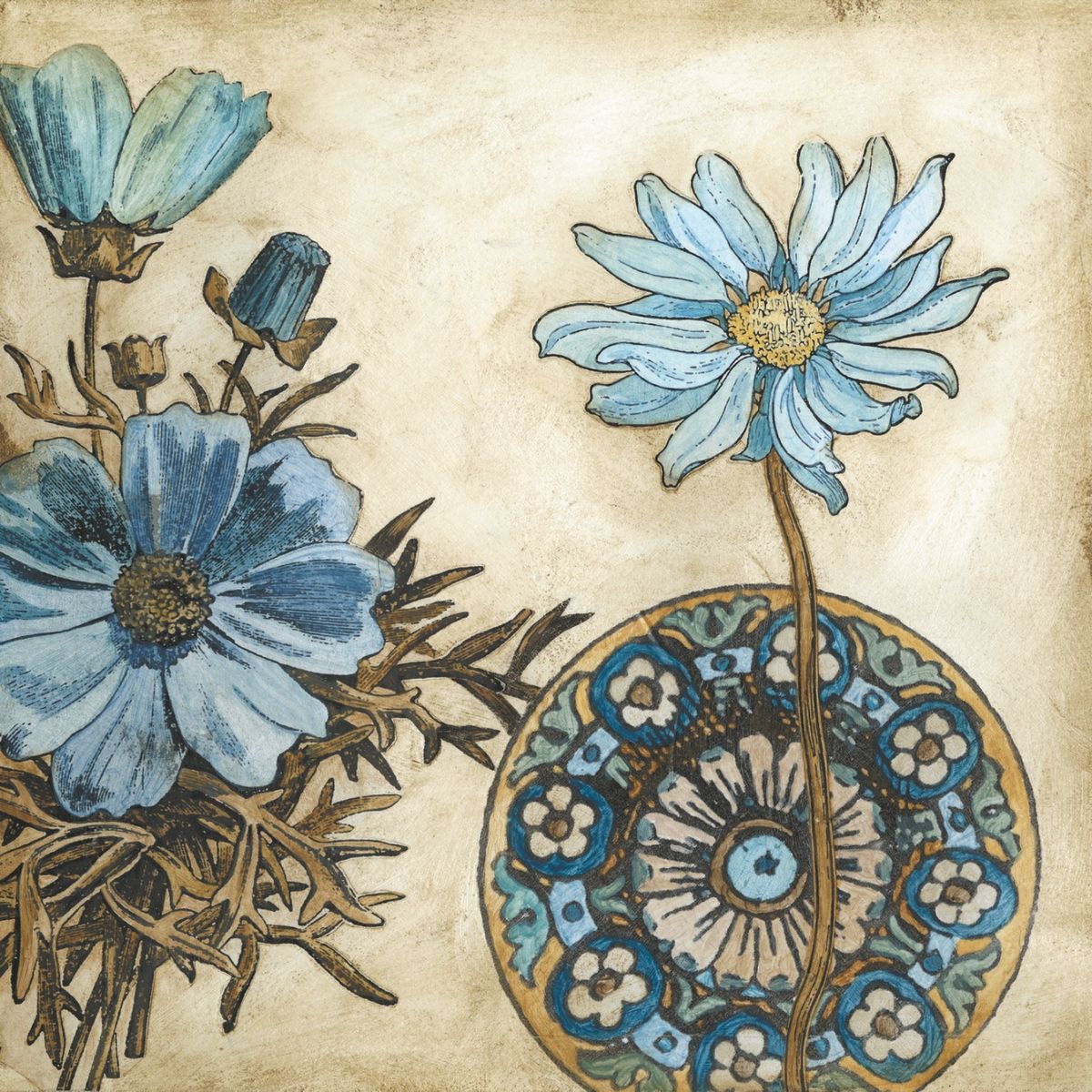 Tranh Vuông Blue And Taupe Blooms 1 CSD7TAO11543