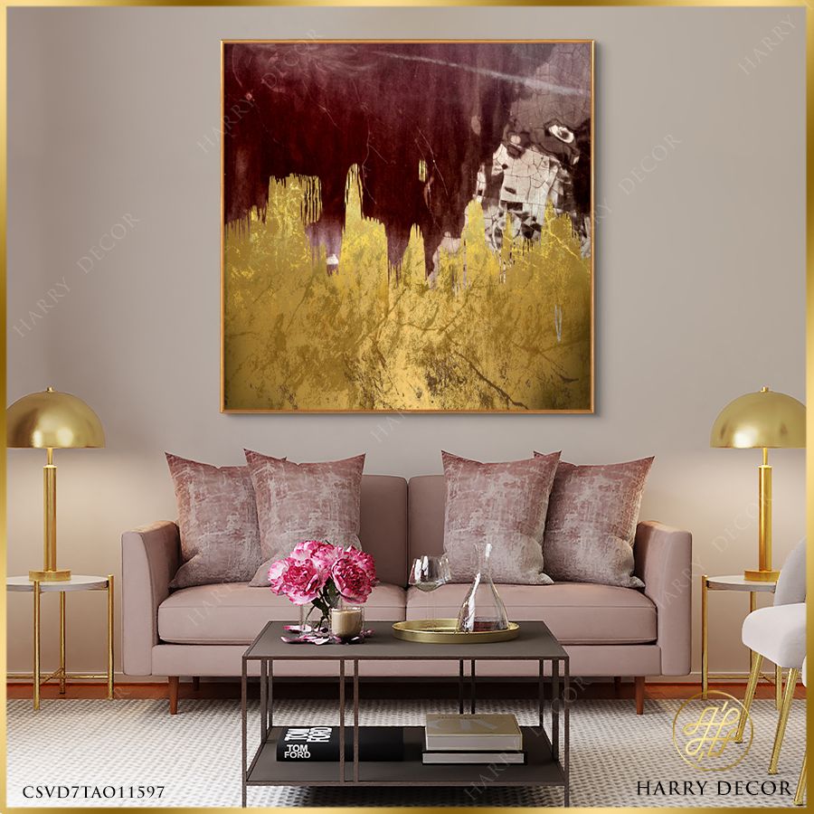 Tranh Vuông Abstract Red Velvet & Golden CSVD7TAO11597