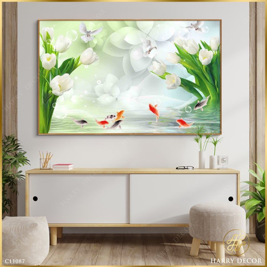 Tranh Bồ Câu và Tulip Trắng C11087
