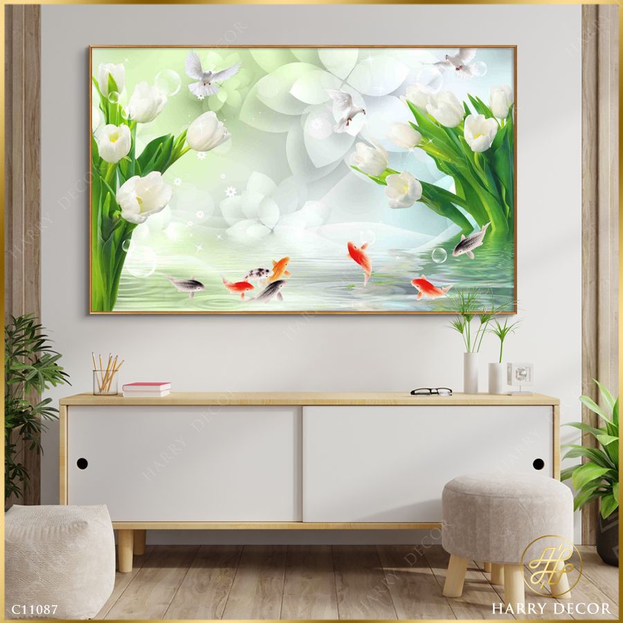 Tranh Bồ Câu và Tulip Trắng C11087