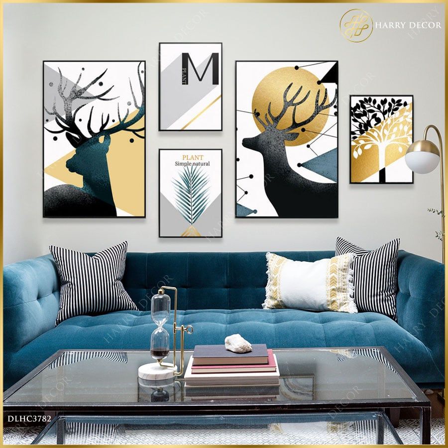 Bộ 5 Tranh Abstract Elk & Green Plant DLHC3782