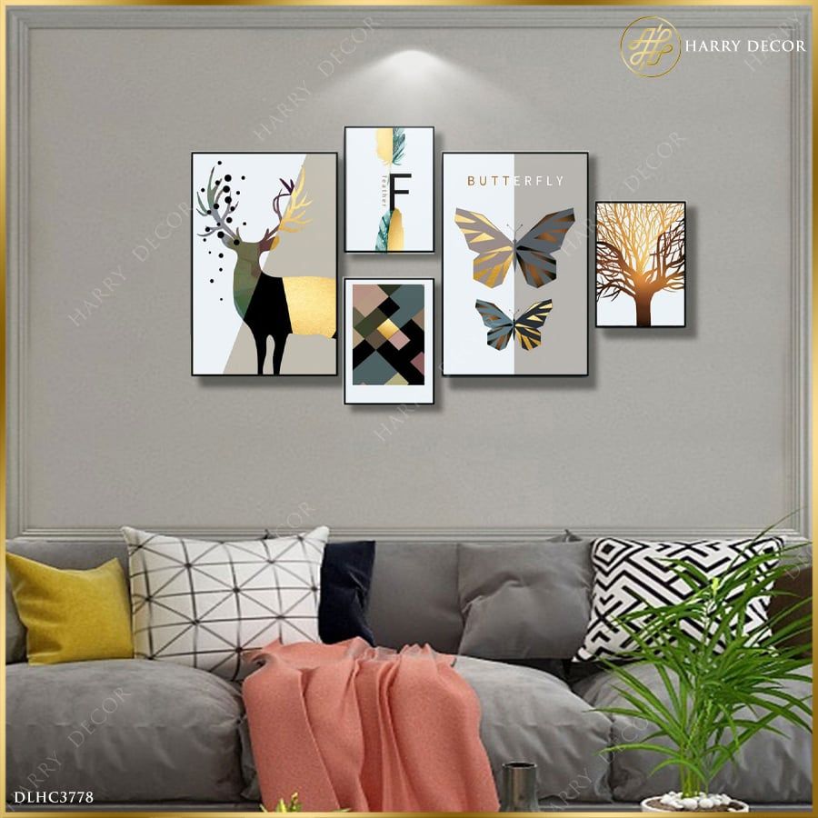 Bộ 5 Tranh Abstract Butterfly & Deer DLHC3778