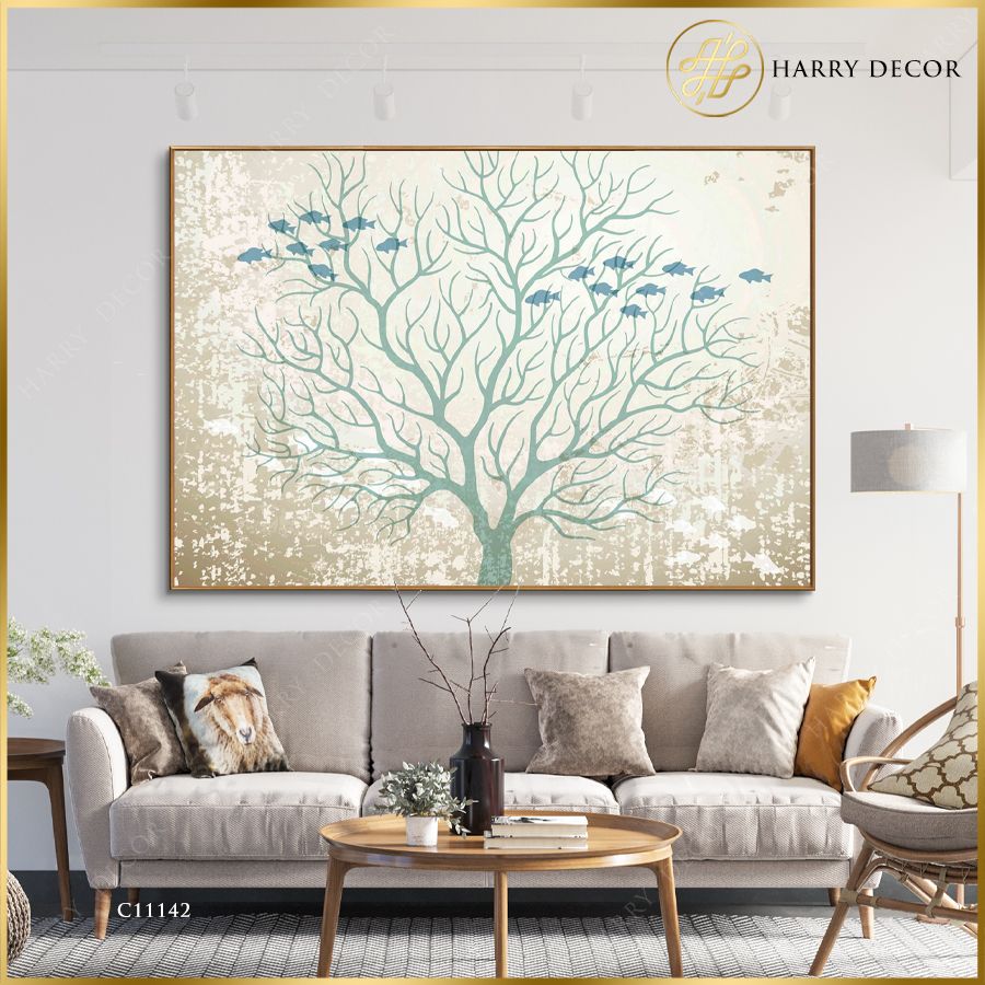 Tranh Trừu Tượng Cây Và Cá C11142