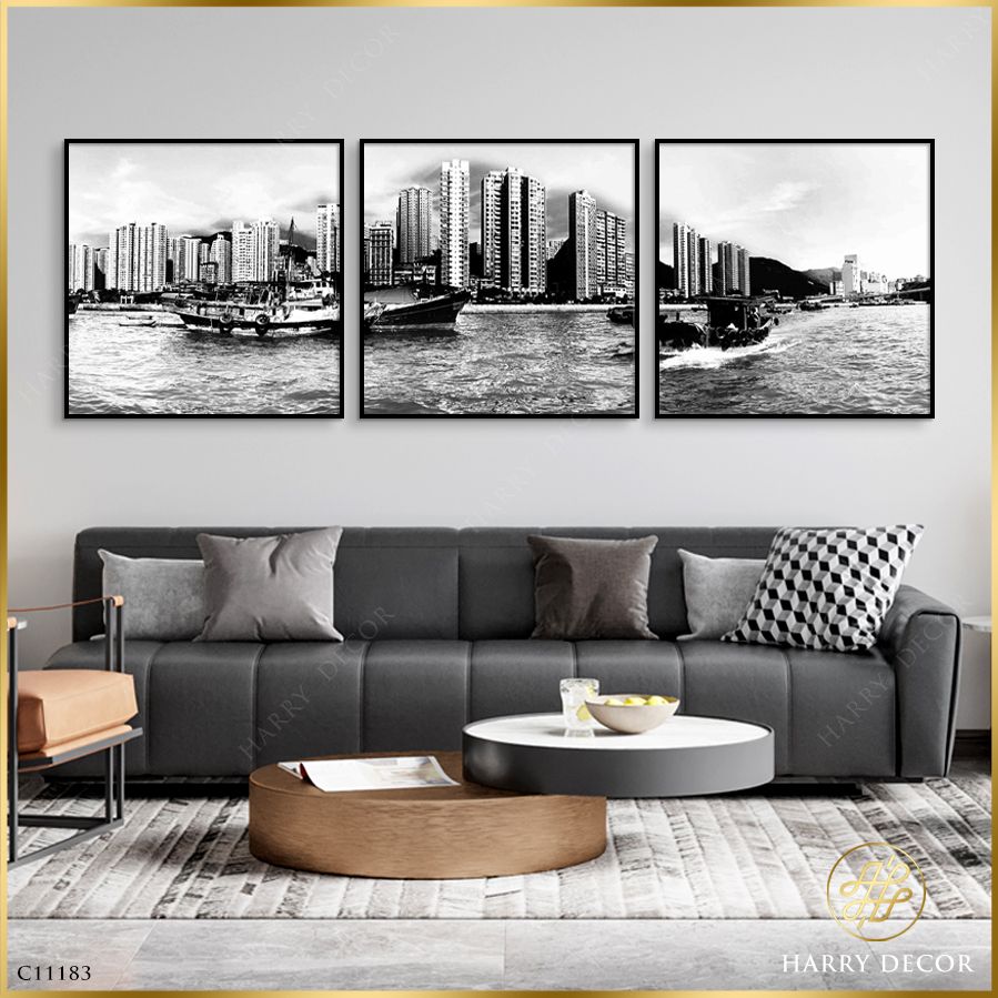 Bộ 3 Tranh Vuông Black & White Vancouver 1 C11183