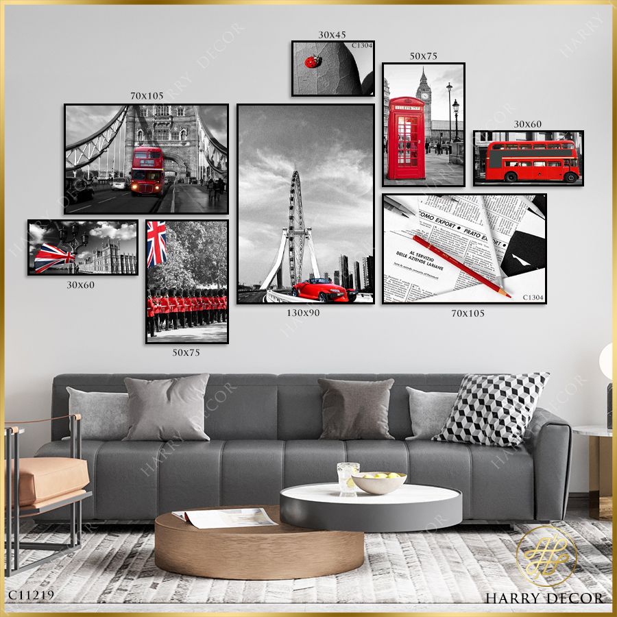 Bộ 8 Tranh B&W Nghệ Thuật Đường Phố Luân Đôn C11193