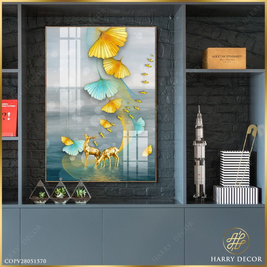 Tranh Đôi Hươu Vàng Dưới Lá Rơi Lác Đác COPV28051570