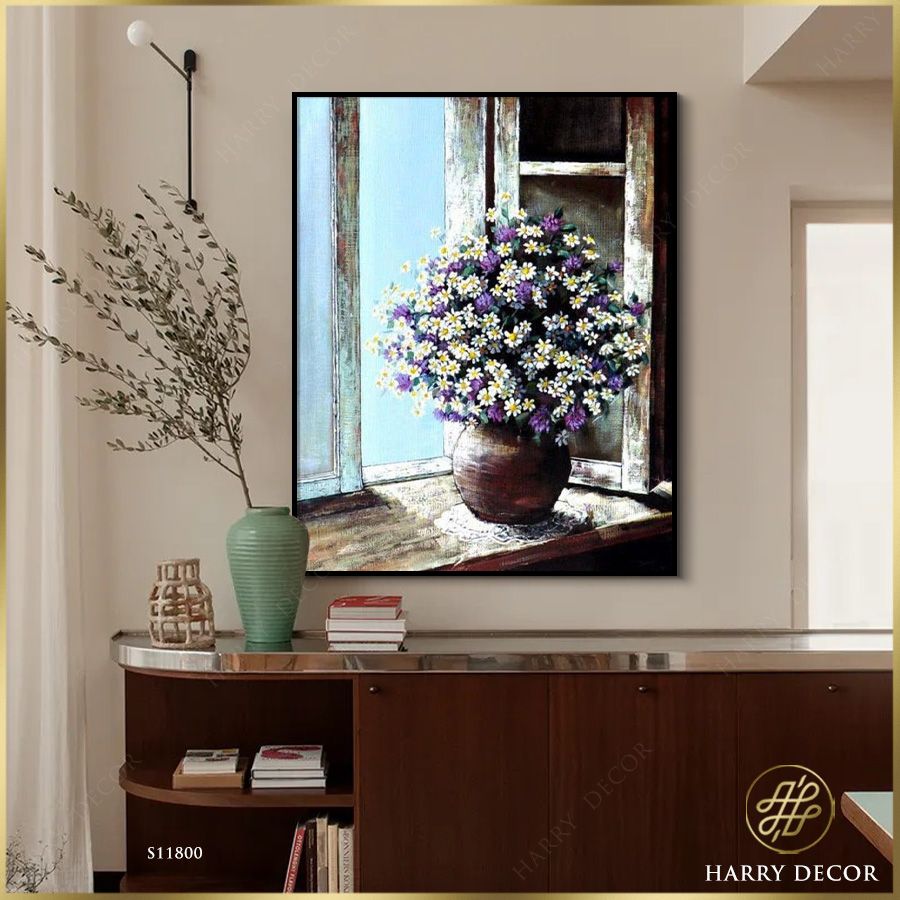 Tranh Lọ Hoa Bên Bệ Cửa Sổ S11800