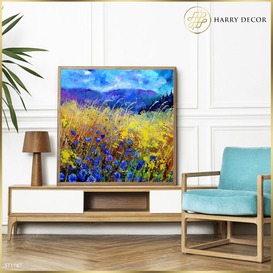 Tranh Vuông Abstract Hoa Xanh Chiều Tím S11787