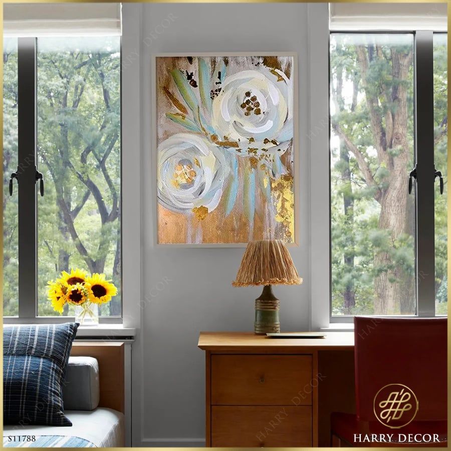 Tranh Abstract Hoa Trắng Độc Đáo S11785