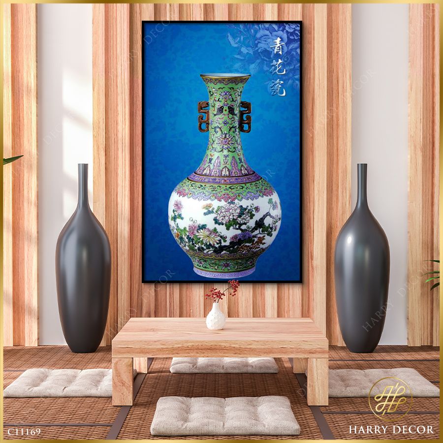 Tranh Bình Sứ Họa Tiết Hoa Mẫu Đơn C11169