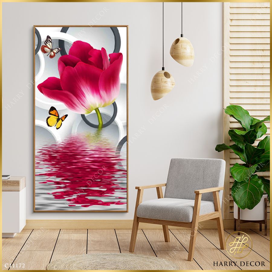 Tranh Tulip Đỏ Trên Mặt Nước C11172