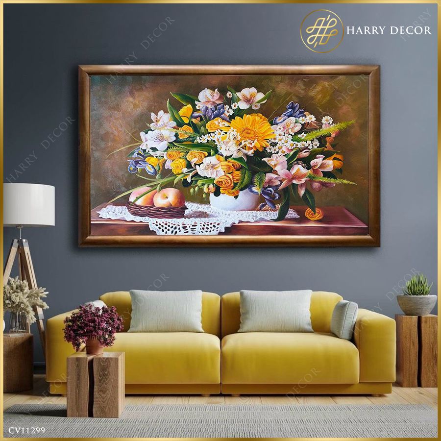 Tranh Hoa Và Trái Cây Cổ Điển Trên Bàn Ăn CV11299