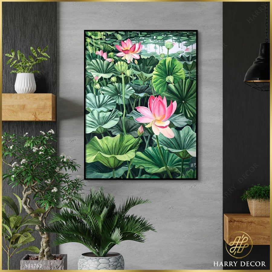 Tranh Cánh Sen Trong Rừng Lá Xanh S11762