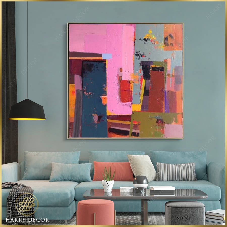 Tranh Vuông Abstract Pink Color Geometric S11780