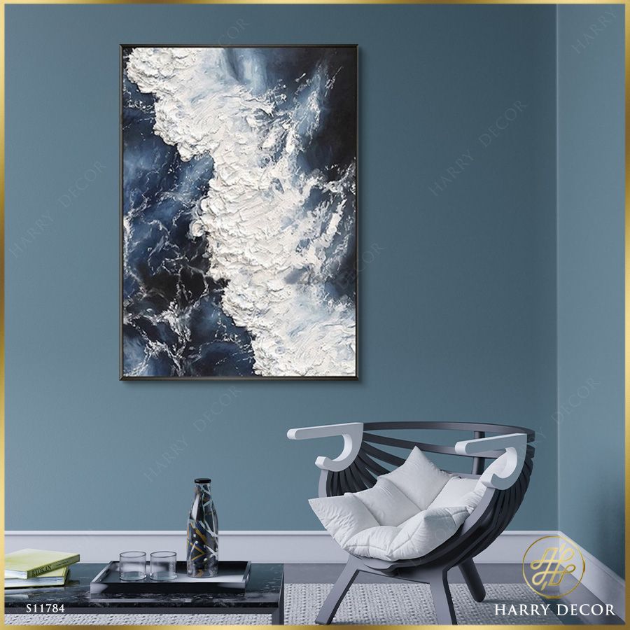 Tranh Abstract Biển Bạc Cuồn Cuộn Sóng S11784
