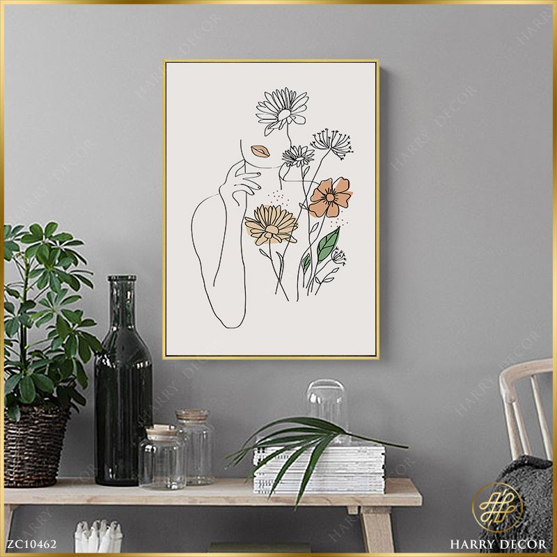 Tranh Phong Cách Minimalism Phác Họa Cô Gái Và Hoa ZC10462