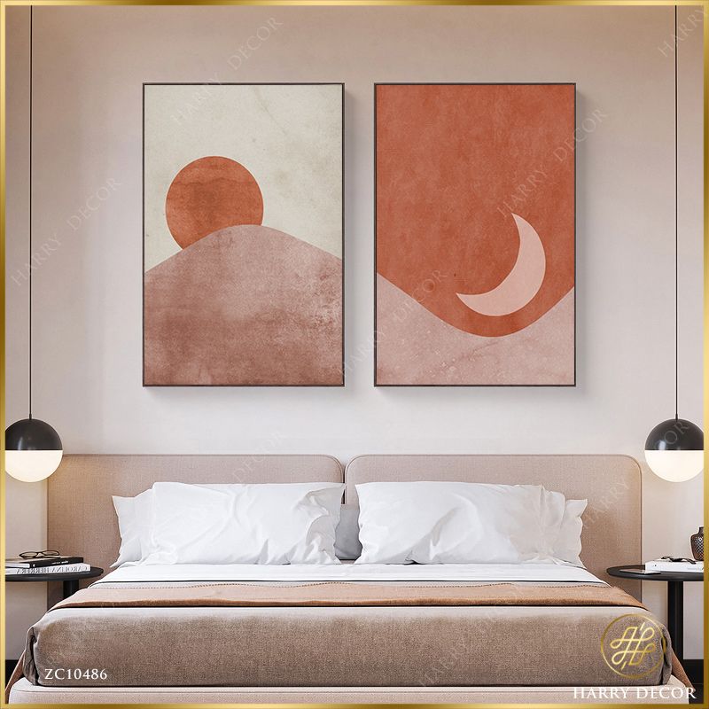 Bộ 2 Tranh Minimalism Mặt Trăng Mặt Trời 1 ZC10486