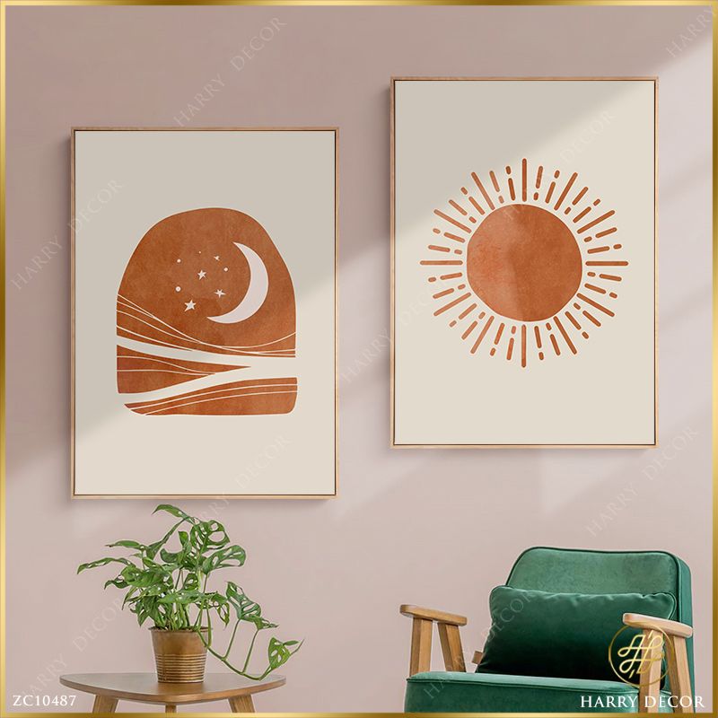 Bộ 2 Tranh Minimalism Mặt Trăng Mặt Trời 2 ZC10487
