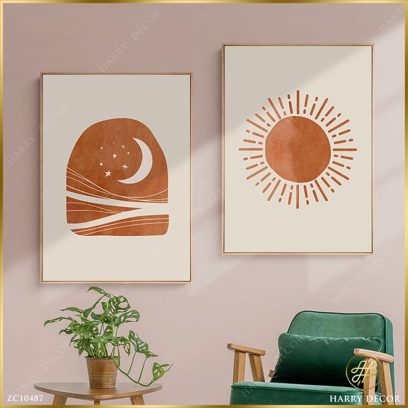 Bộ 2 Tranh Minimalism Mặt Trăng Mặt Trời 2 ZC10487