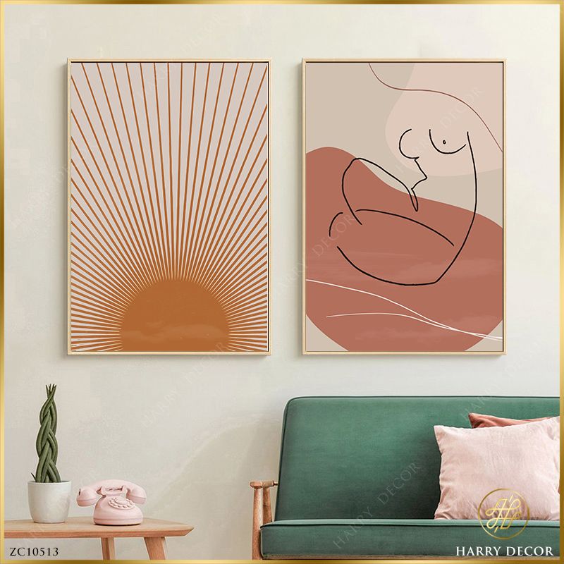 Bộ 2 Tranh Minimalism Nude Woman And SunShine ZC10513