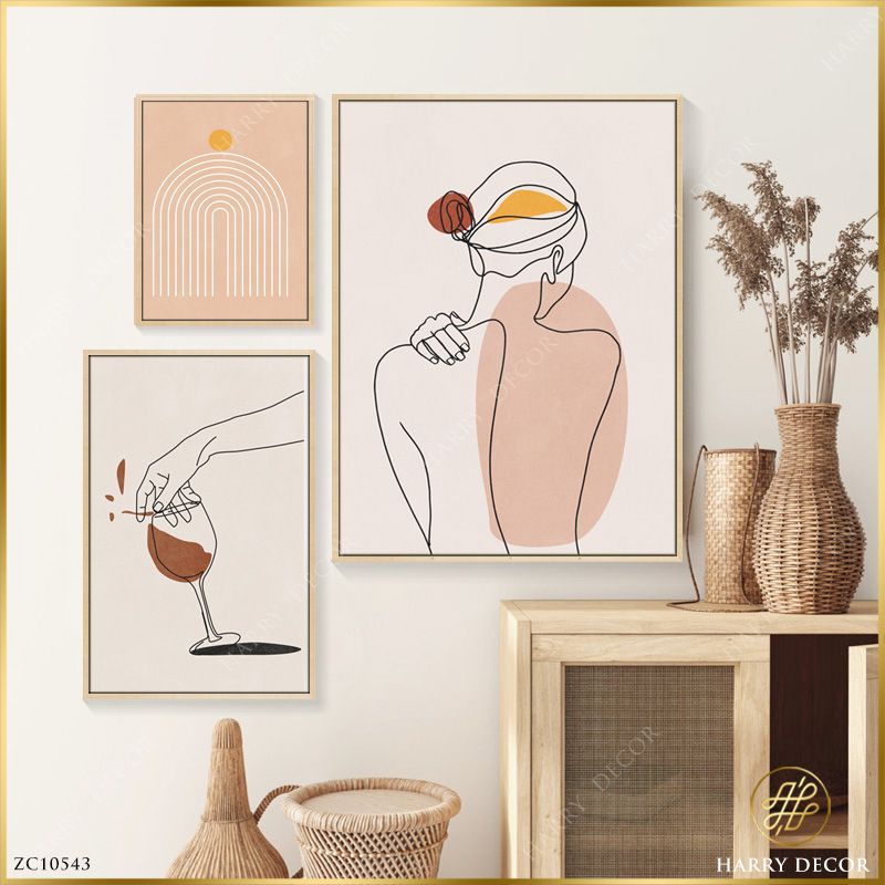 Bộ 3 Tranh Minimalism Wine And Woman ZC10543