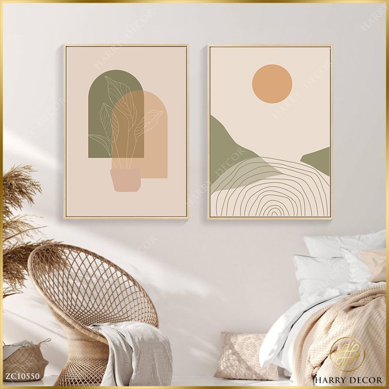 Bộ 2 Tranh Minimalism Mặt Trời Chiếu Sáng Lá Cây ZC10550