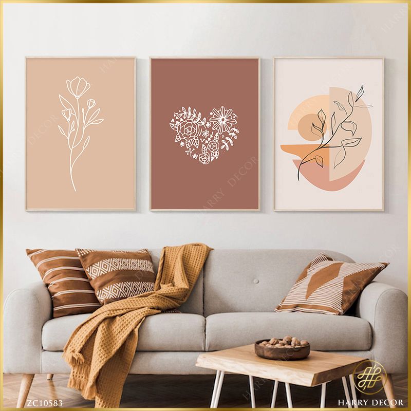 Bộ 3 Tranh Minimalism Flower Heart Leaves ZC10583