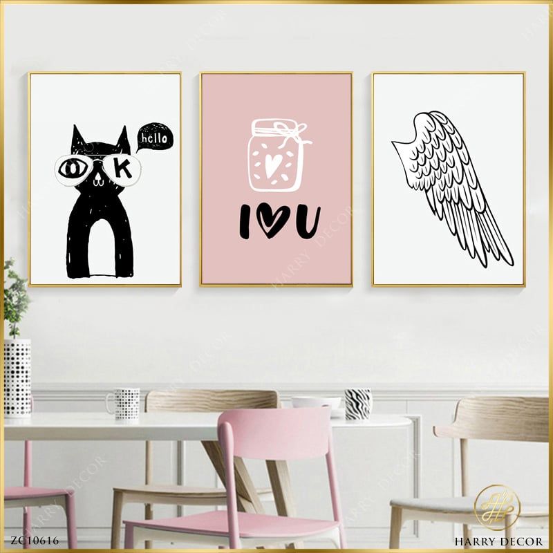 Bộ 3 Tranh Chú Mèo Mun Và Đôi Cánh ZC10616
