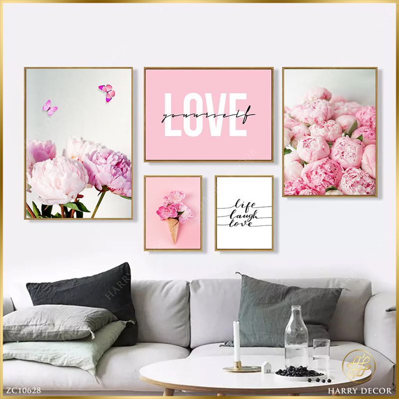 Bộ 5 Tranh Pinky Life Laugh Love ZC10628