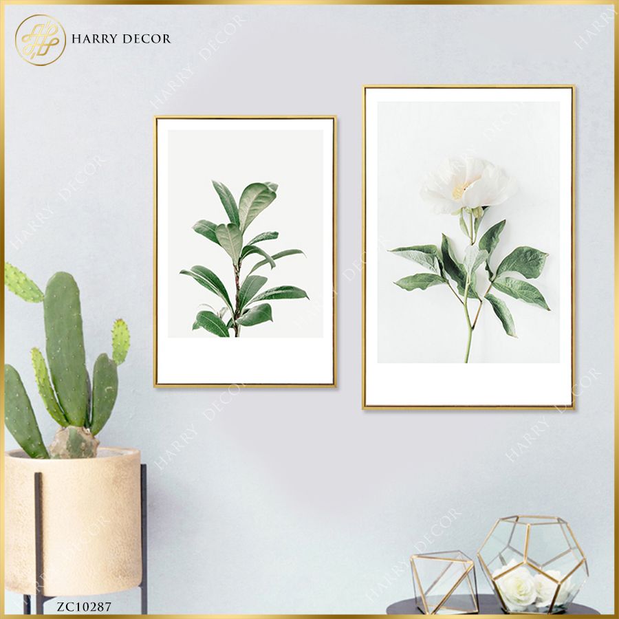 Bộ 2 Tranh Lá Xanh Hoa Trắng ZC10287