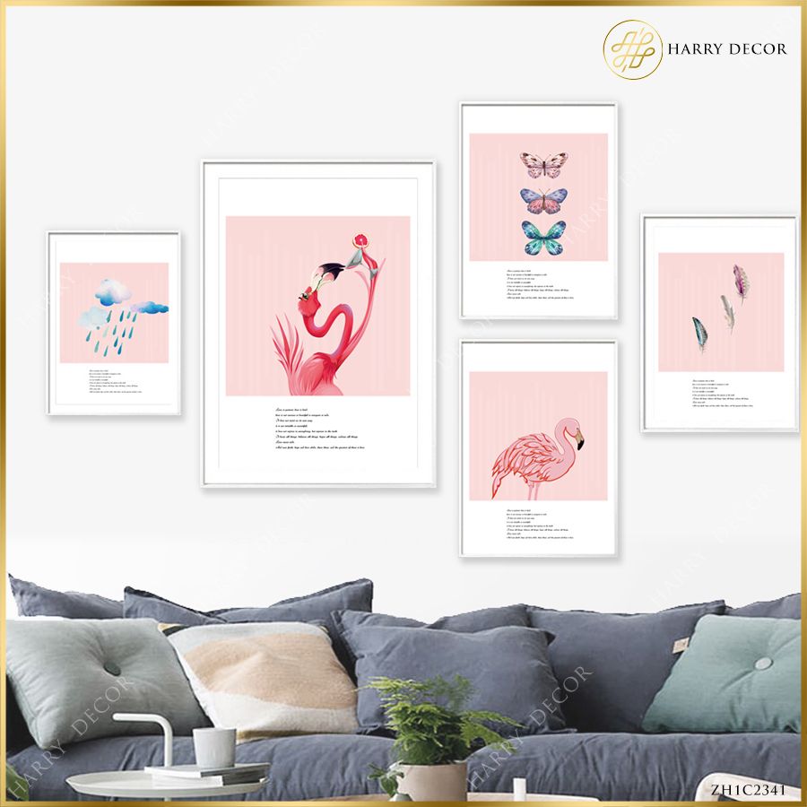 Bộ 5 Tranh Butterfly & Flamingo ZH1C2341