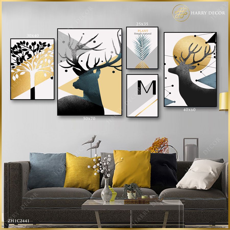 Bộ 5 Tranh Abstract Elk & Green Plant 2 ZH1C2441