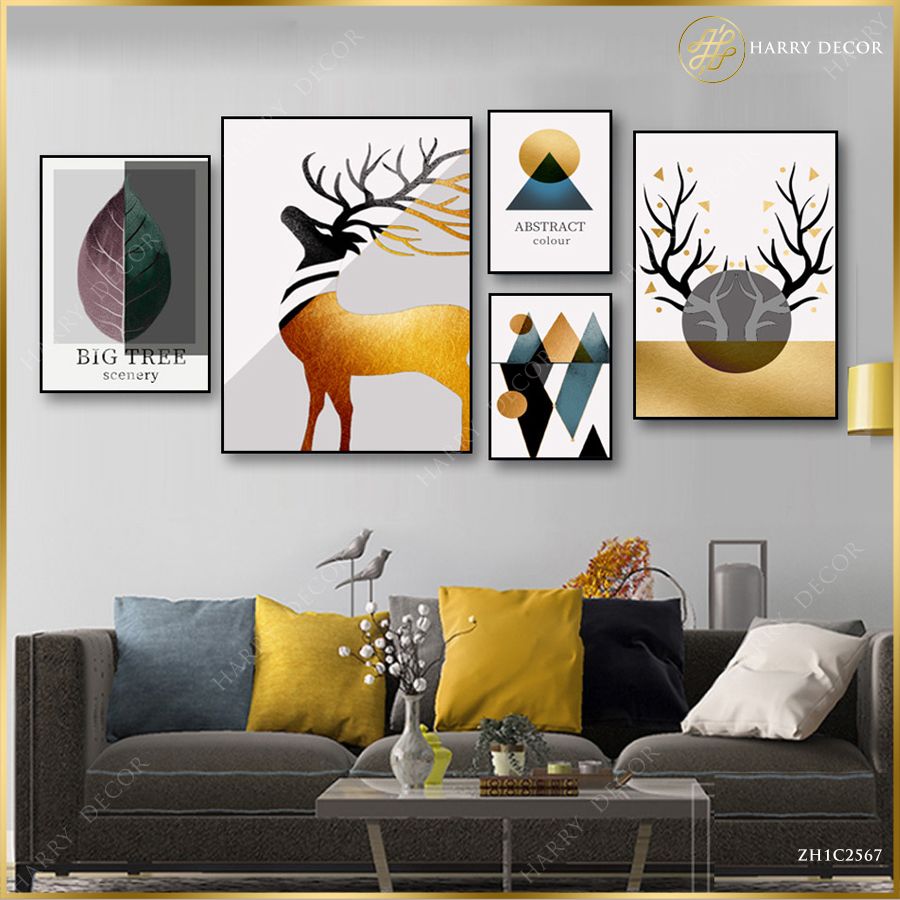 Bộ 5 Tranh Abstract Elk & Leaf 2 ZH1C2567