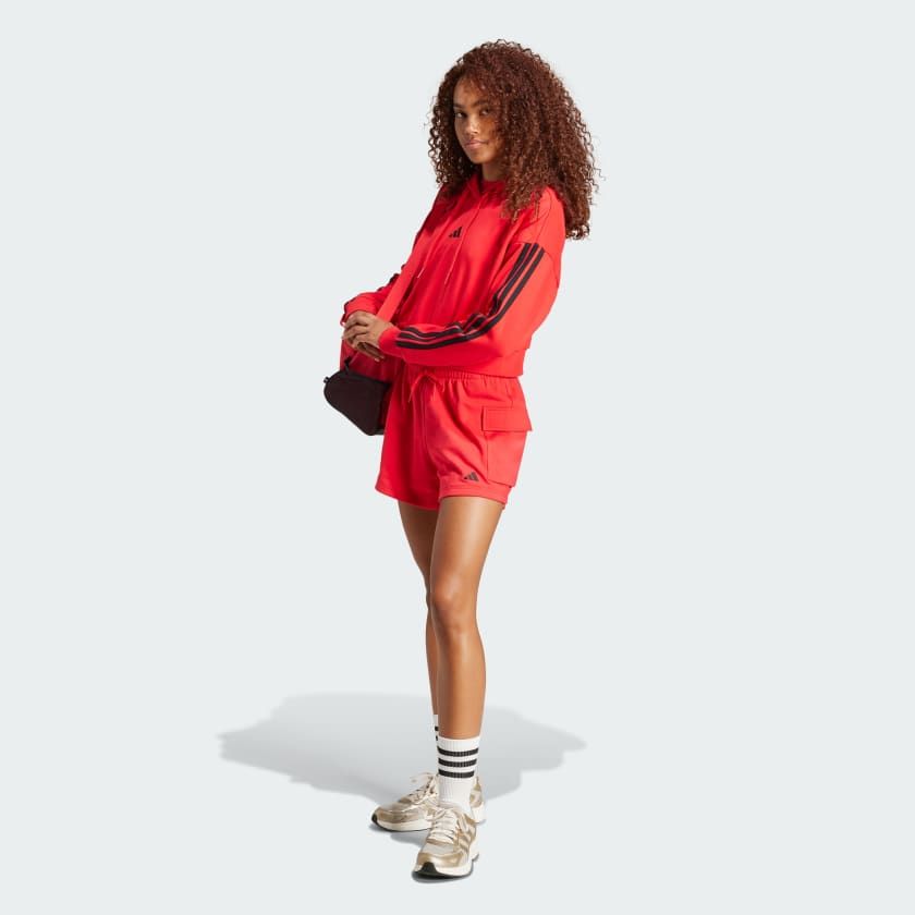 Áo Hoodie Nữ Lửng Vải Thun Da Cá 3 Sọc Essentials