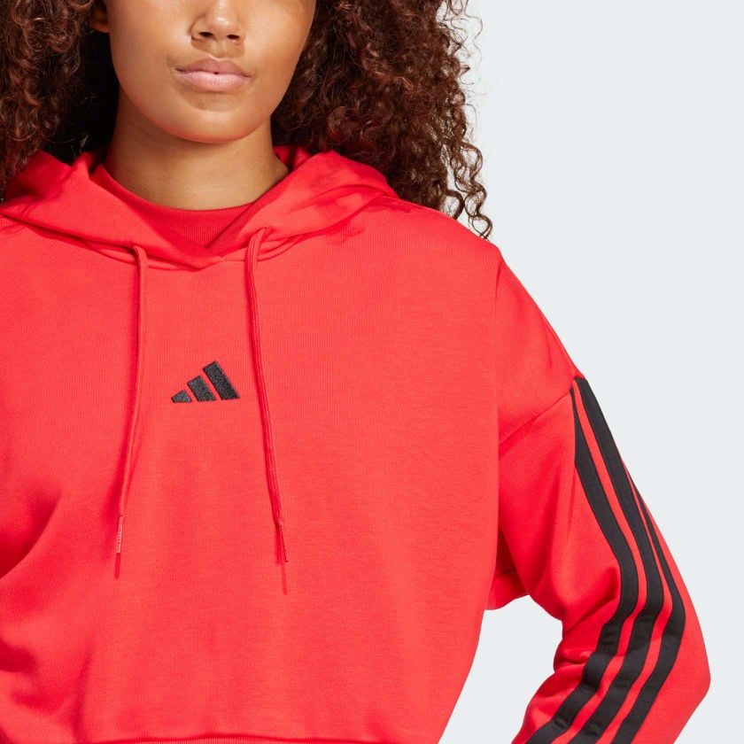 Áo Hoodie Nữ Lửng Vải Thun Da Cá 3 Sọc Essentials