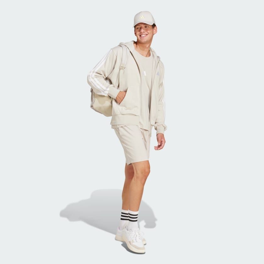 Áo Hoodie Nam Khóa Kéo Vải Thun Da Cá 3 Sọc Essentials