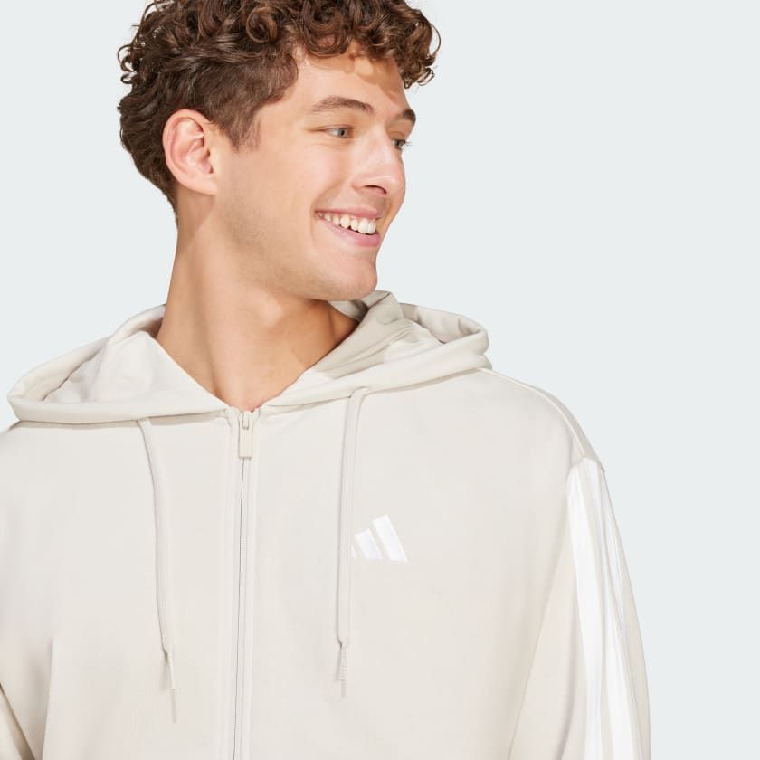 Áo Hoodie Nam Khóa Kéo Vải Thun Da Cá 3 Sọc Essentials