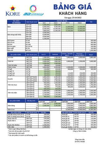 Bảng giá đệm 3D SPRINGG