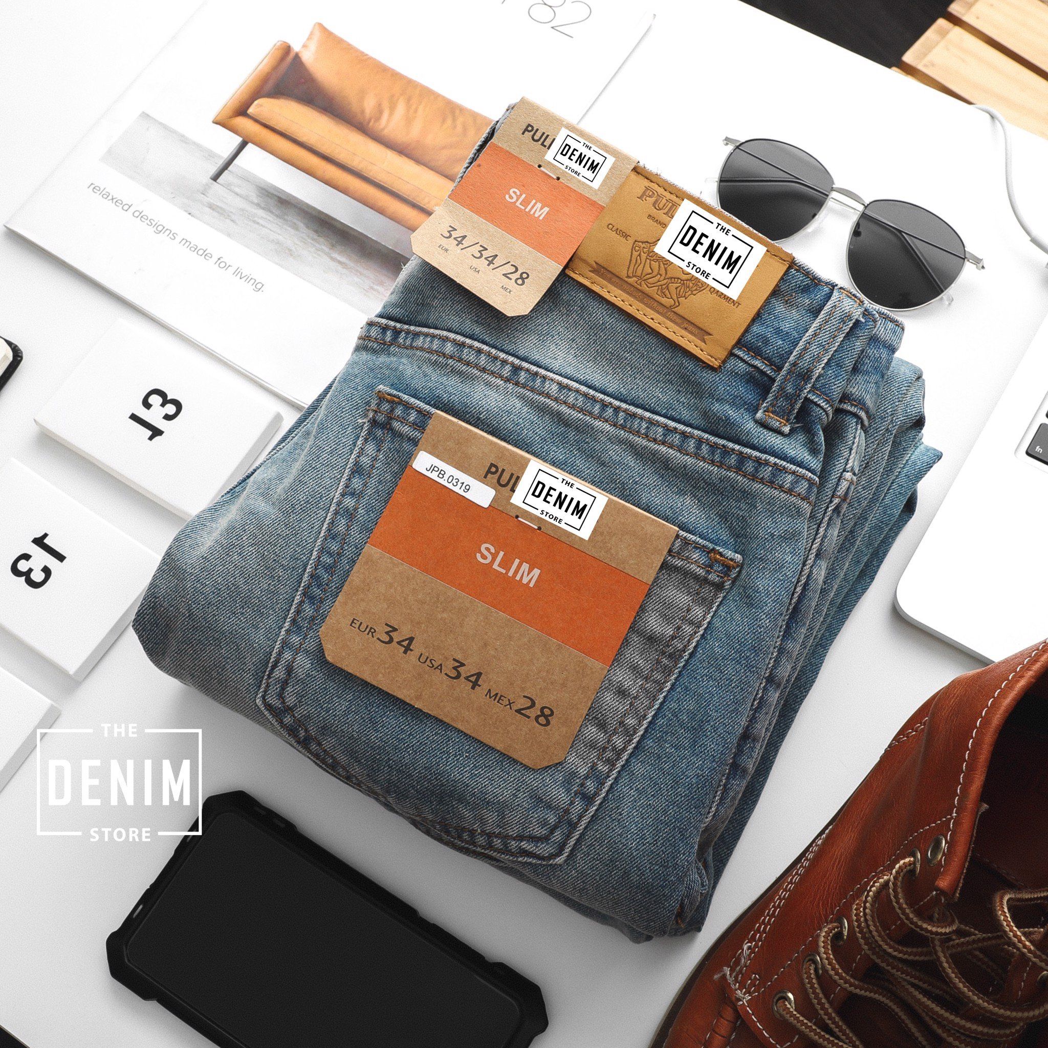 Quần Jeans P&B blue ripped slimfit