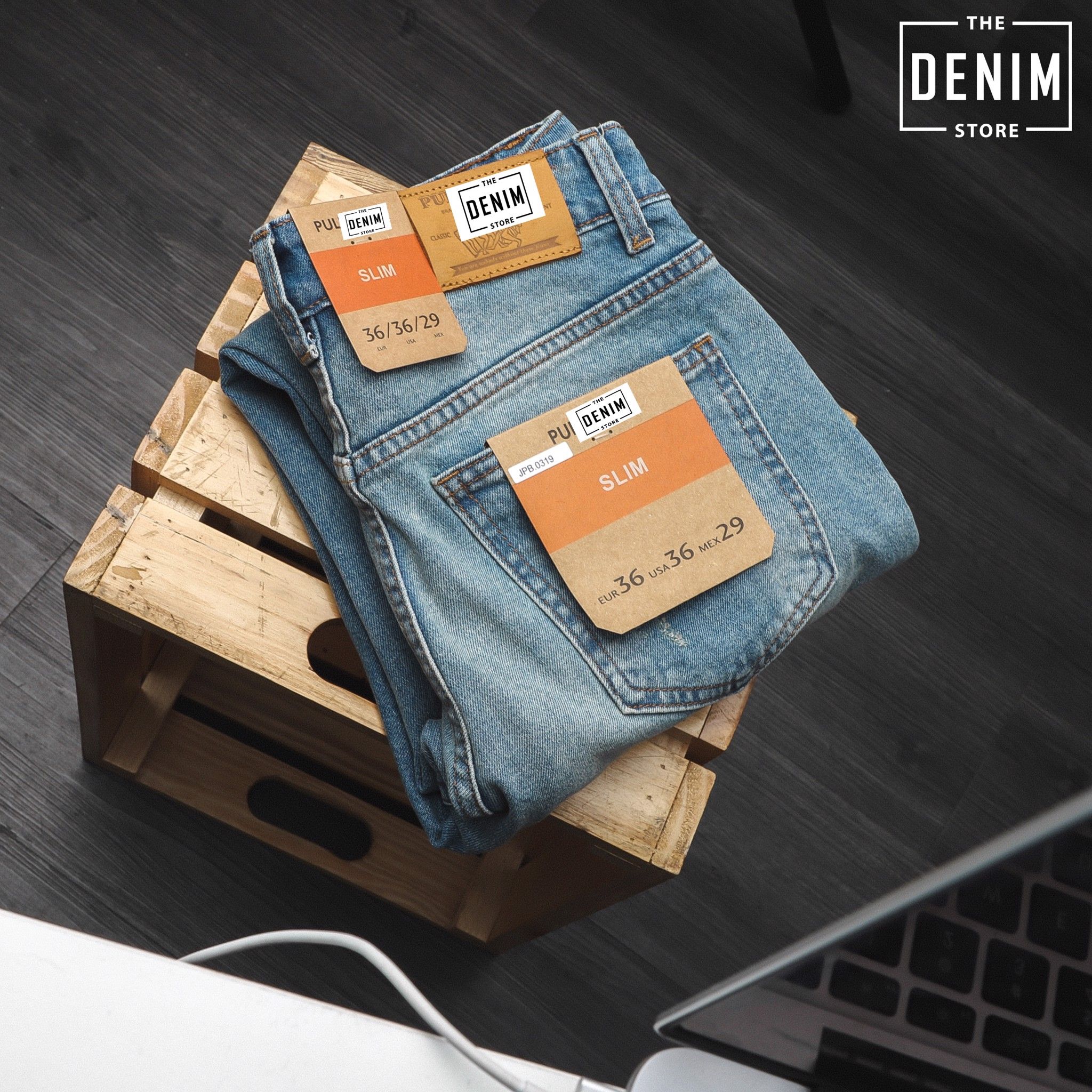 Quần Jeans P&B blue ripped slimfit