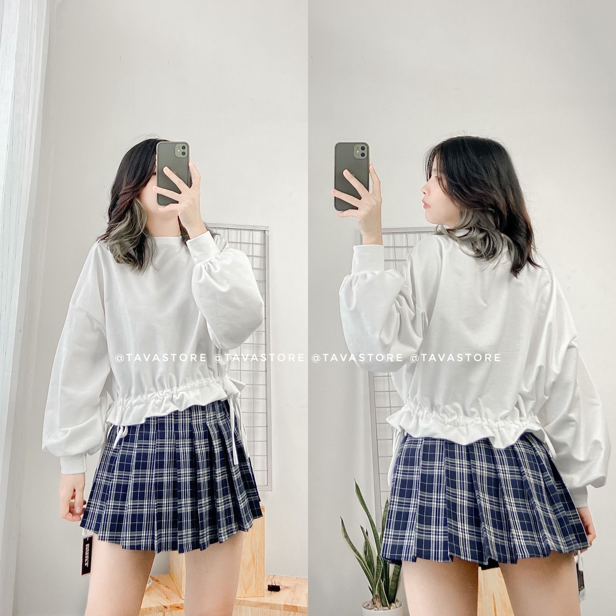 Áo croptop bèo dây rút